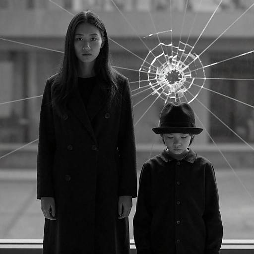 Black and White Portrait with Shattered Glass