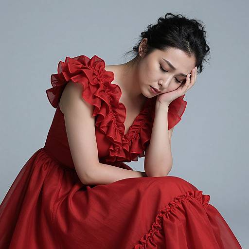 Dramatic Red Couture Woman Sadness