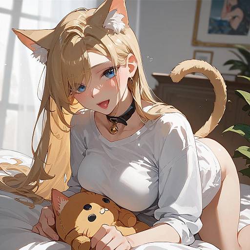 Adorable Cat Girl in a Living Room