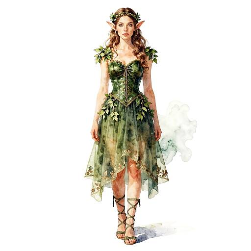Broad-Shouldered Elf in Moss-Green Watercolor