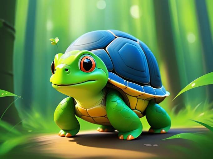 Cute Cartoon Turtle in Forest