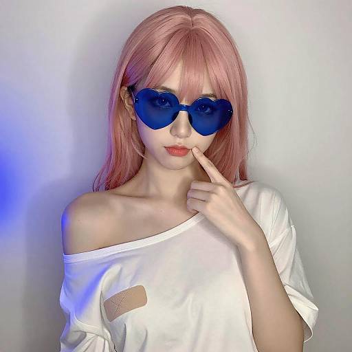 Playful Woman with Pink Hair and Sunglasses