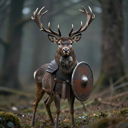 Stag in Viking Armor with Shield