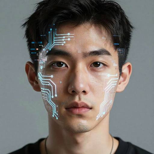 Cybernetic Glitch Portrait with AI Overlay