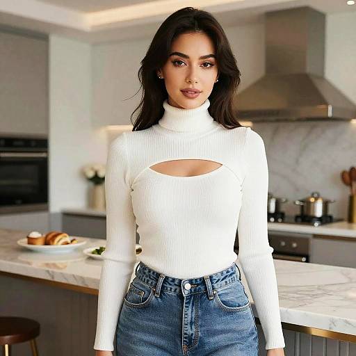 Pear-Shaped Woman in Luxury Kitchen