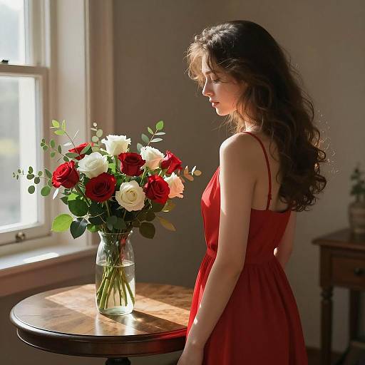 Impressionistic Woman with Roses in Profile