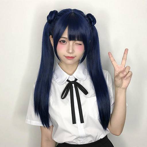 Asian Woman in School Uniform Winking