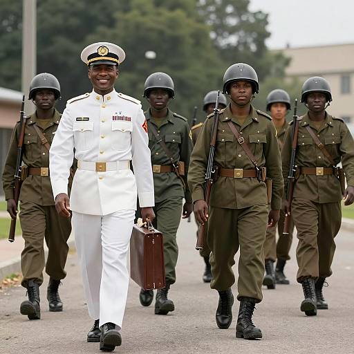 Proud African American Officer and Soldiers