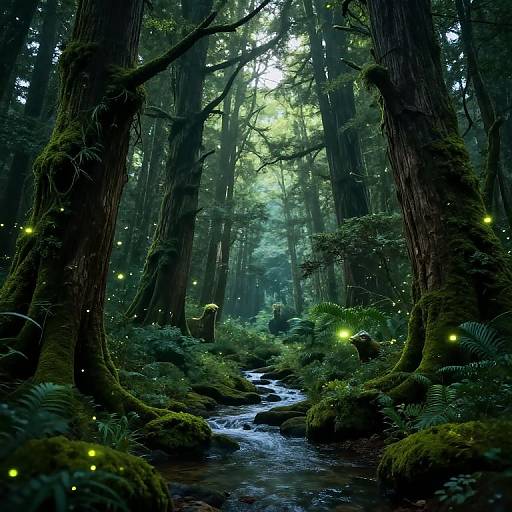 Mystical Enchanted Forest with Creatures