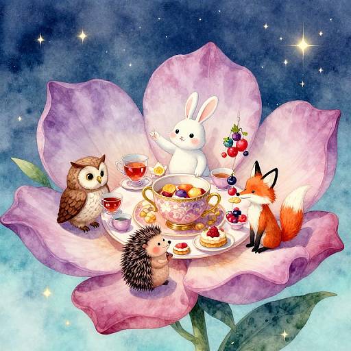 Whimsical Tea Party on Floating Blossom