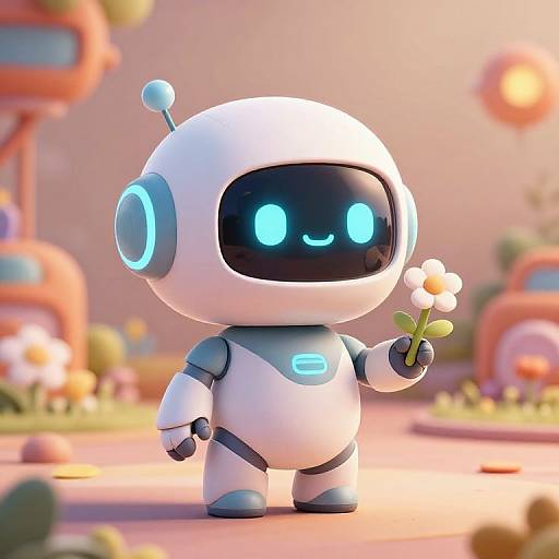 Cute Robot with Flower in Sci-Fi