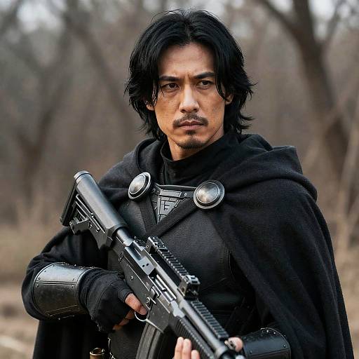 Intense Warrior in Futuristic Cloak