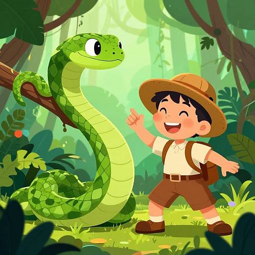 Jungle Adventure with Snake and Boy