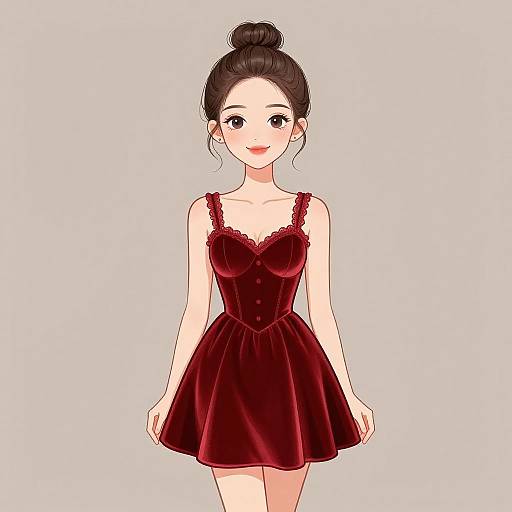 Elegant Woman in Red Velvet Dress