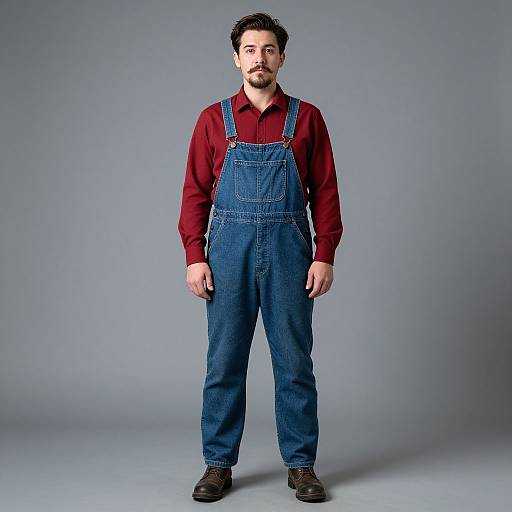 Realistic Male in Red Shirt Overalls