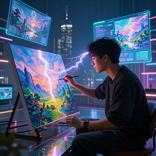 Futuristic AI Digital Artist in Cyberpunk