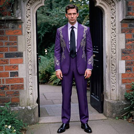 Regal Man in Embroidered Silk Suit