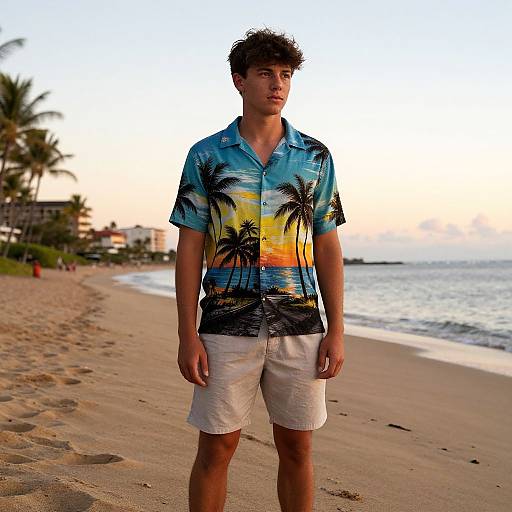 Confident Young Man on Tropical Beach