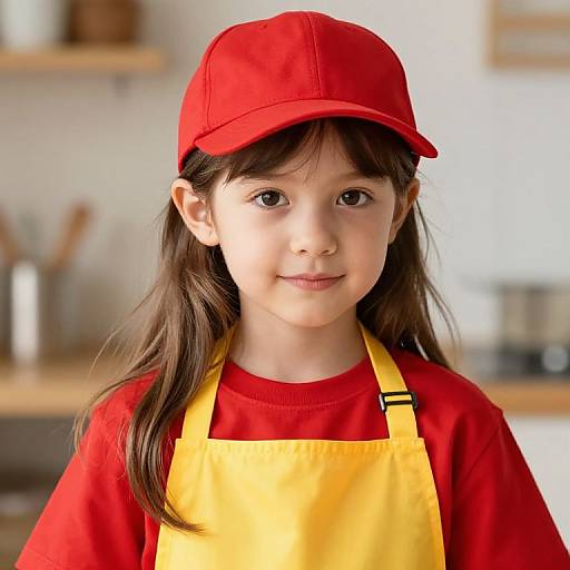 Young Girl in Red Shirt and Apron