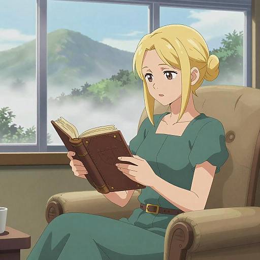 Shōnen Manga Woman Reading Ancient Tome