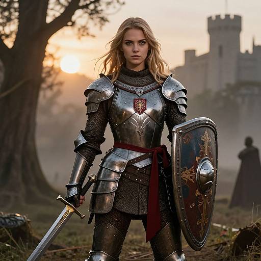 Medieval Warrior Woman at Sunrise