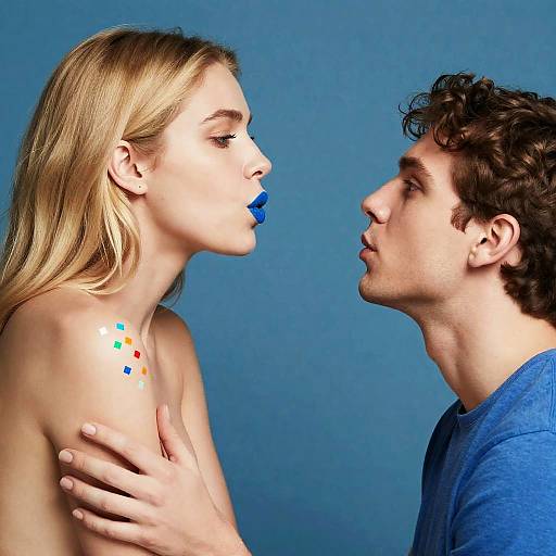 Blonde Beauty Blowing Colorful Pixels