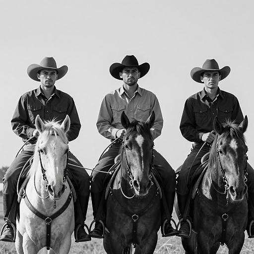 Cowboys on Horseback in Black and White