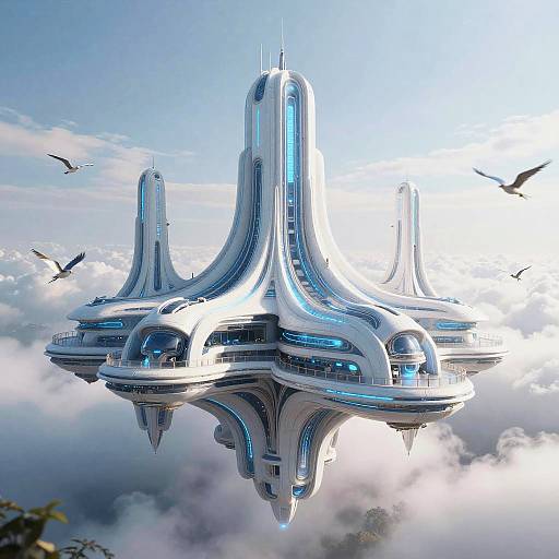 Futuristic Floating Temple in Clouds