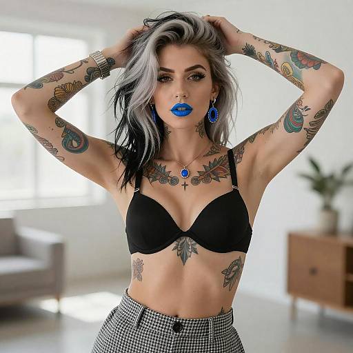 Tattooed Woman with Silver Hair