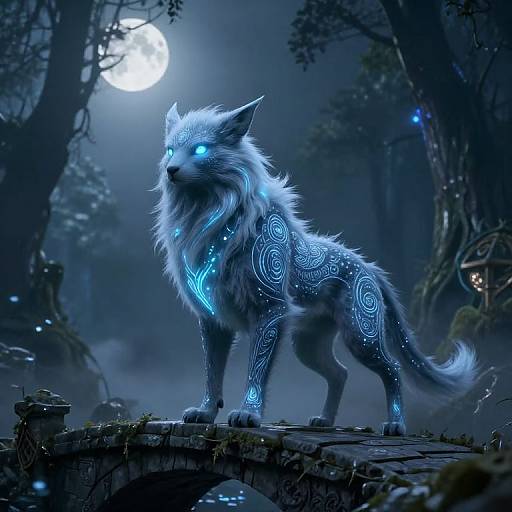 Leashed Fantasy Creature on Ancient Bridge