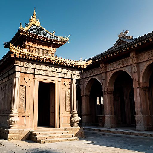 Ancient Temple with Gradient Artistry