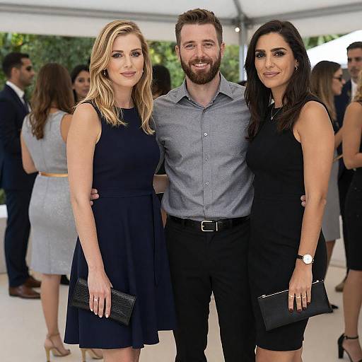 Smiling Trio at a Bright Garden Party