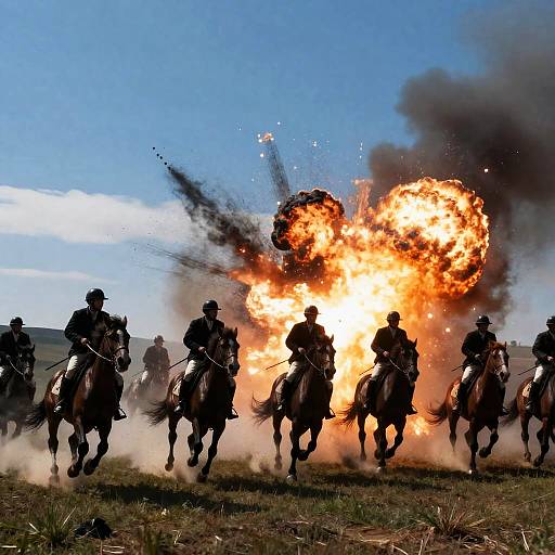 Intense Horseback Battle on Grassy Hill