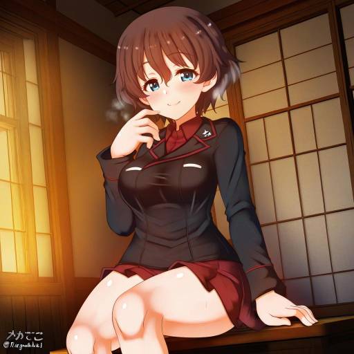 Illustration of Akaboshi koume, girls und panzer in the style of Megadeko