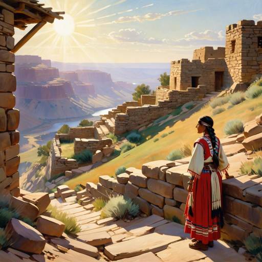 Native American Woman at Ancient Cliff Dwelling