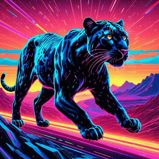 Glowing Synthwave Panther in Neon Canyons Glowing Synthwave Panther in Neon Canyons