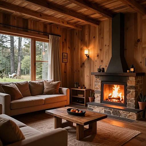 Cozy Wooden Cabin Living Room with Fireplace