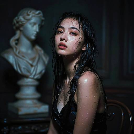 Neon-lit Photorealistic Wet Portrait