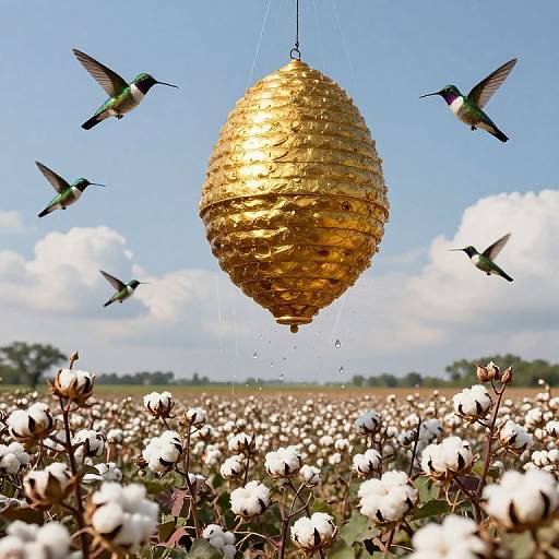 Floating Golden Beehive with Hummingbirds