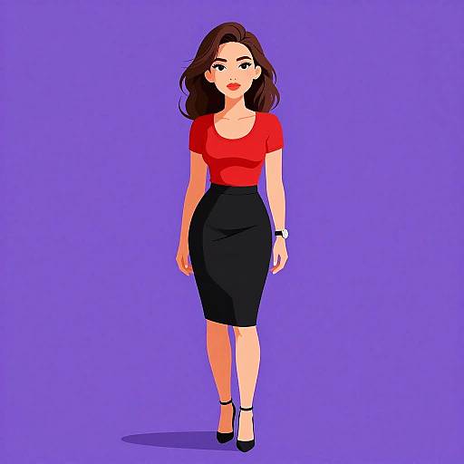 Chic Woman in Red and Black Attire