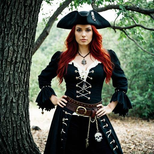 Enchanting Pirate Witch Costume with Red Hair