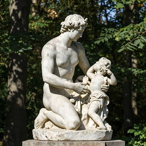 Mercury Statue in Sunlit Forest