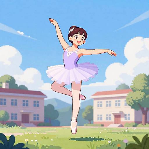 Pixel Art Ballet Dancer Jumping Outdoors