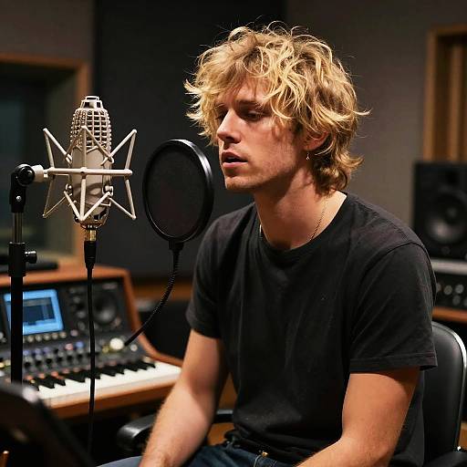Blonde Male Singer in Moody Studio