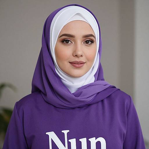 Close-up of Woman in Purple Nun Hijab