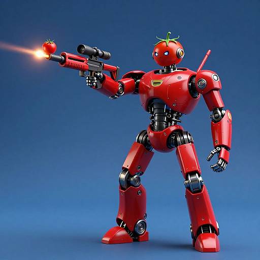 Photorealistic Tomato Robot with Laser Rifle