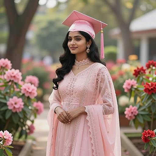 Indian Woman in Pink Graduation Attire