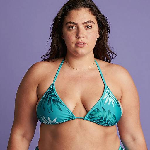 Elegant Plus-Size Model in Tropical Bikini