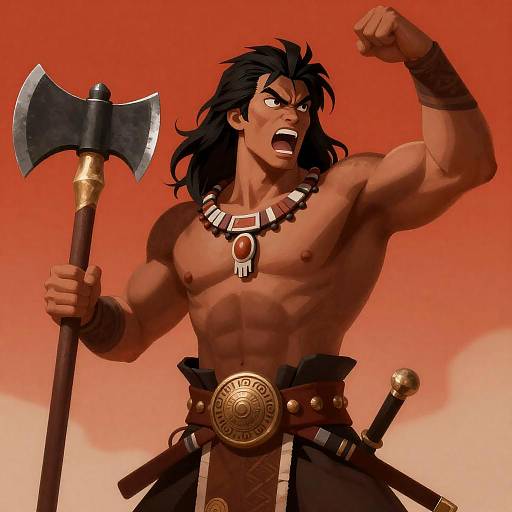 Muscular Dark-Skinned Warrior with Axe