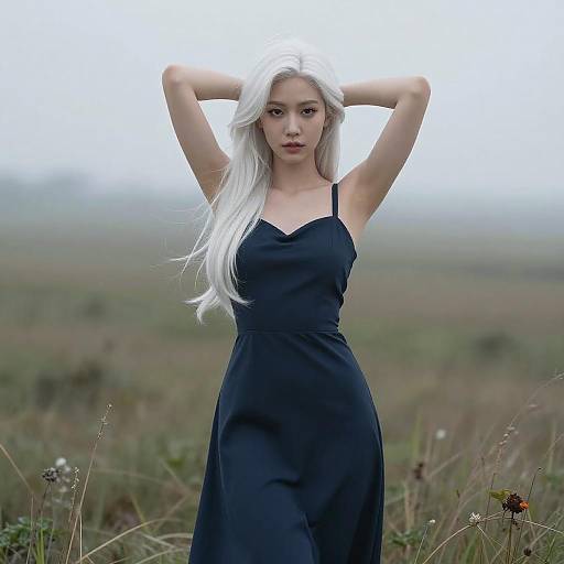 Photorealistic White-Haired Woman in Dress